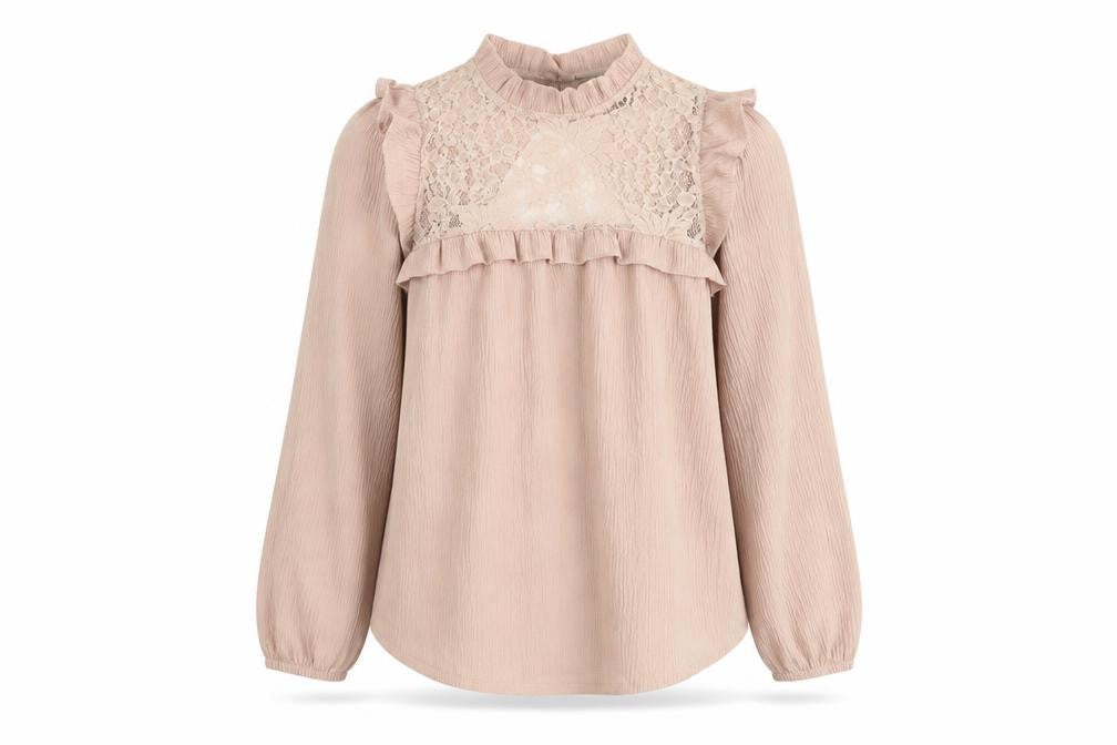 New Look Womens Pink Polyester Basic Blouse Size 6 Mock Neck - Lace Details