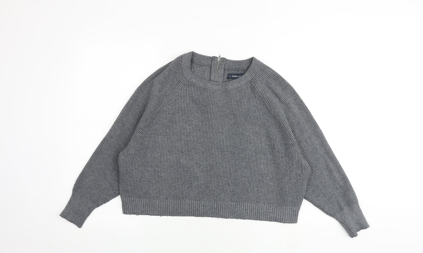 Zara Womens Grey Round Neck Viscose Pullover Jumper Size S