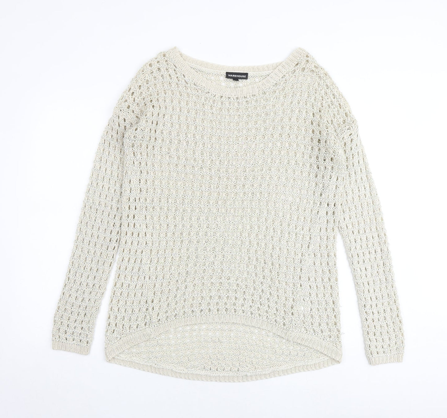 Warehouse Womens Beige Round Neck Acrylic Pullover Jumper Size 14