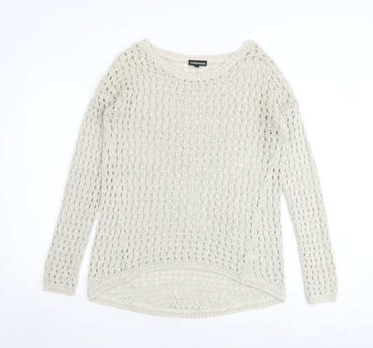 Warehouse Womens Beige Round Neck Acrylic Pullover Jumper Size 14