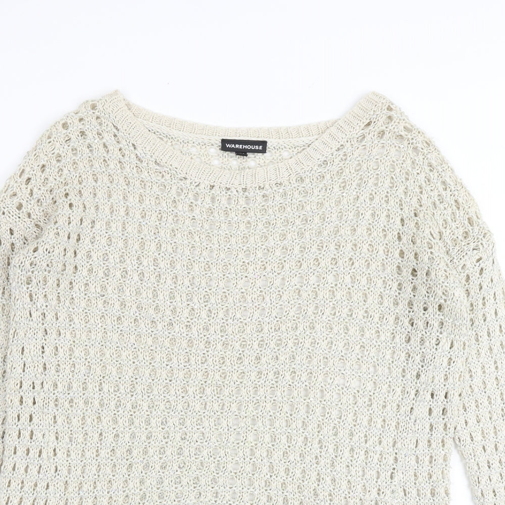 Warehouse Womens Beige Round Neck Acrylic Pullover Jumper Size 14
