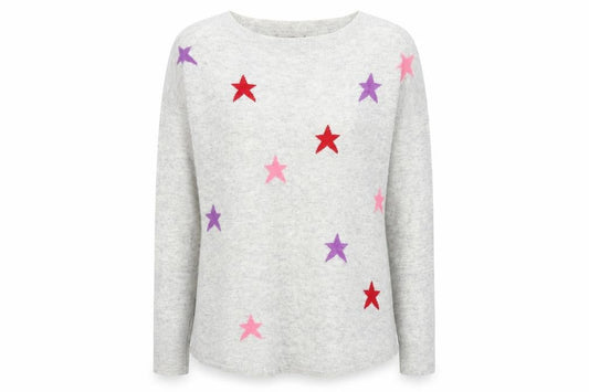 Oasis Womens Grey Round Neck Geometric Viscose Pullover Jumper Size XS - Stars