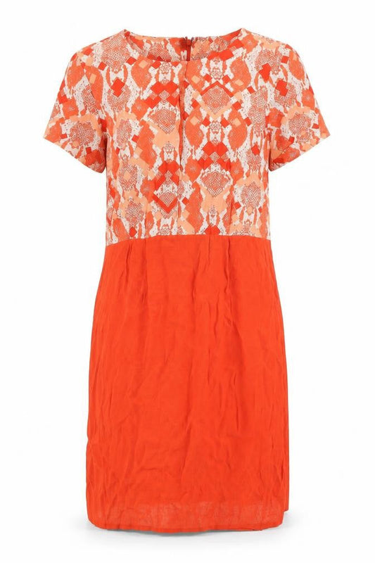 French Connection Womens Orange Geometric Viscose Shift Size 8 Round Neck Zip