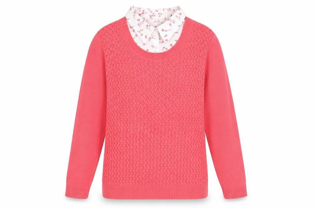 EWM Womens Pink Collared Acrylic Pullover Jumper Size 10 - Size 10-12