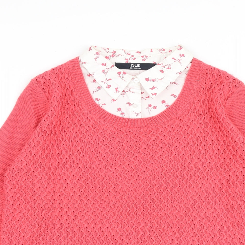 EWM Womens Pink Collared Acrylic Pullover Jumper Size 10 - Size 10-12