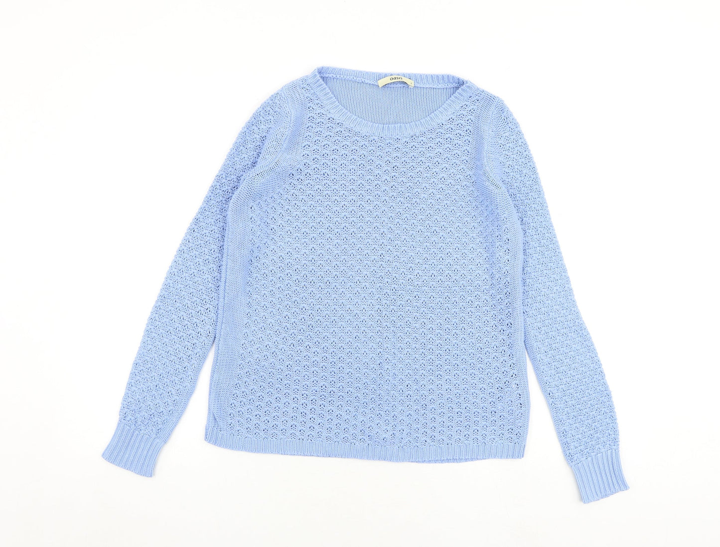 Oasis Womens Blue Boat Neck Acrylic Pullover Jumper Size S