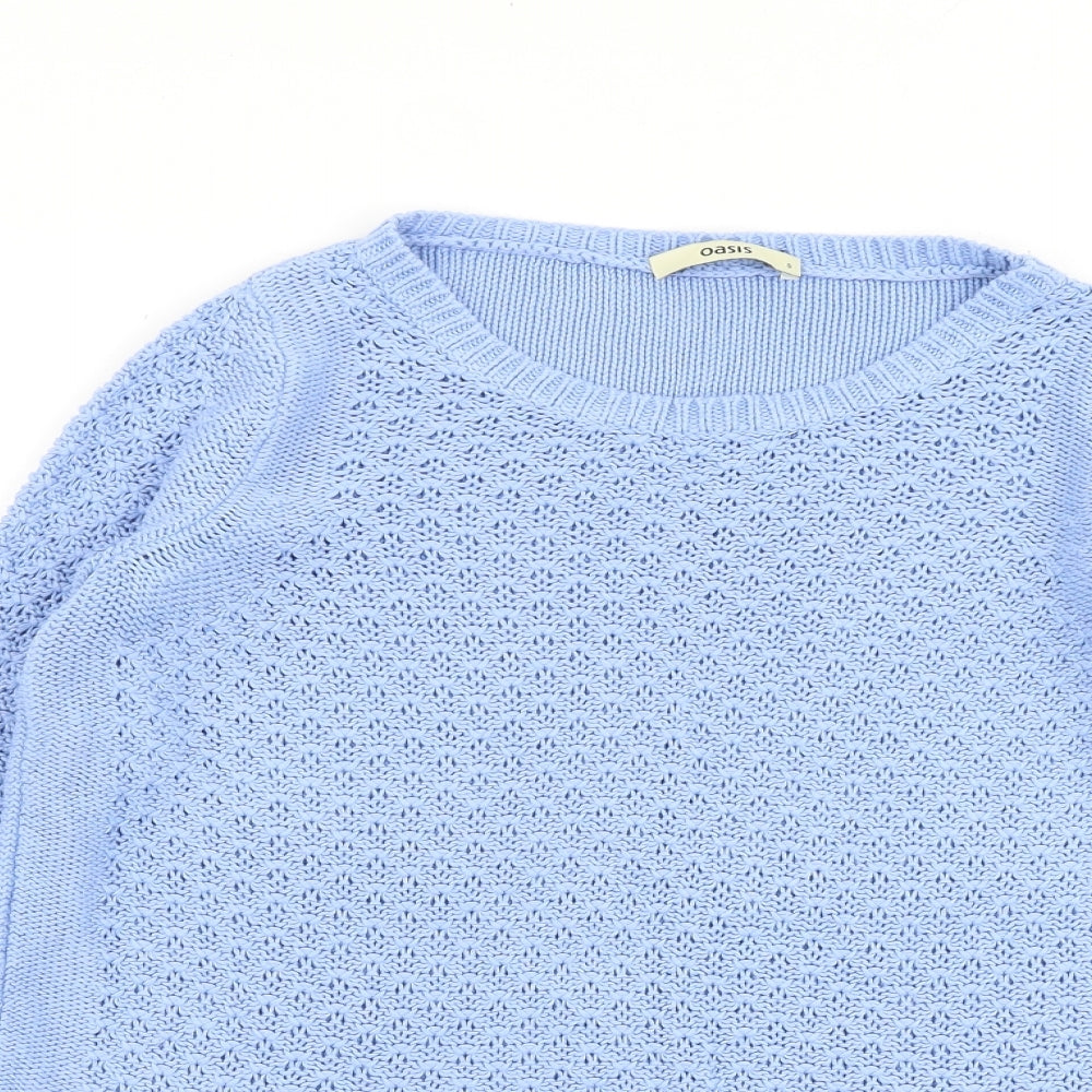 Oasis Womens Blue Boat Neck Acrylic Pullover Jumper Size S
