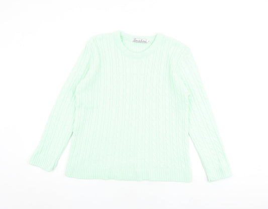 Pure & Natural Womens Green Round Neck Acrylic Pullover Jumper Size M - Size M-L