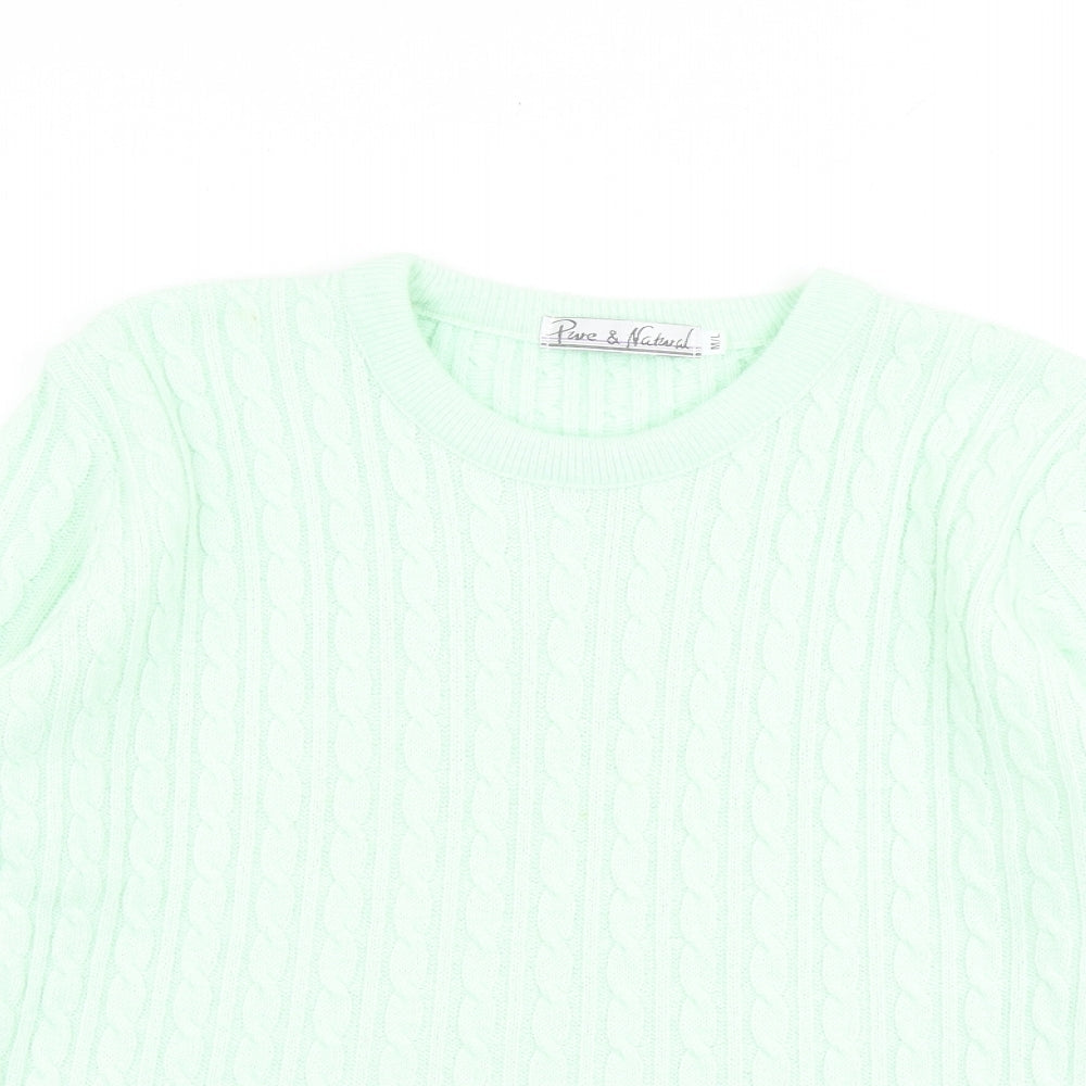 Pure & Natural Womens Green Round Neck Acrylic Pullover Jumper Size M - Size M-L