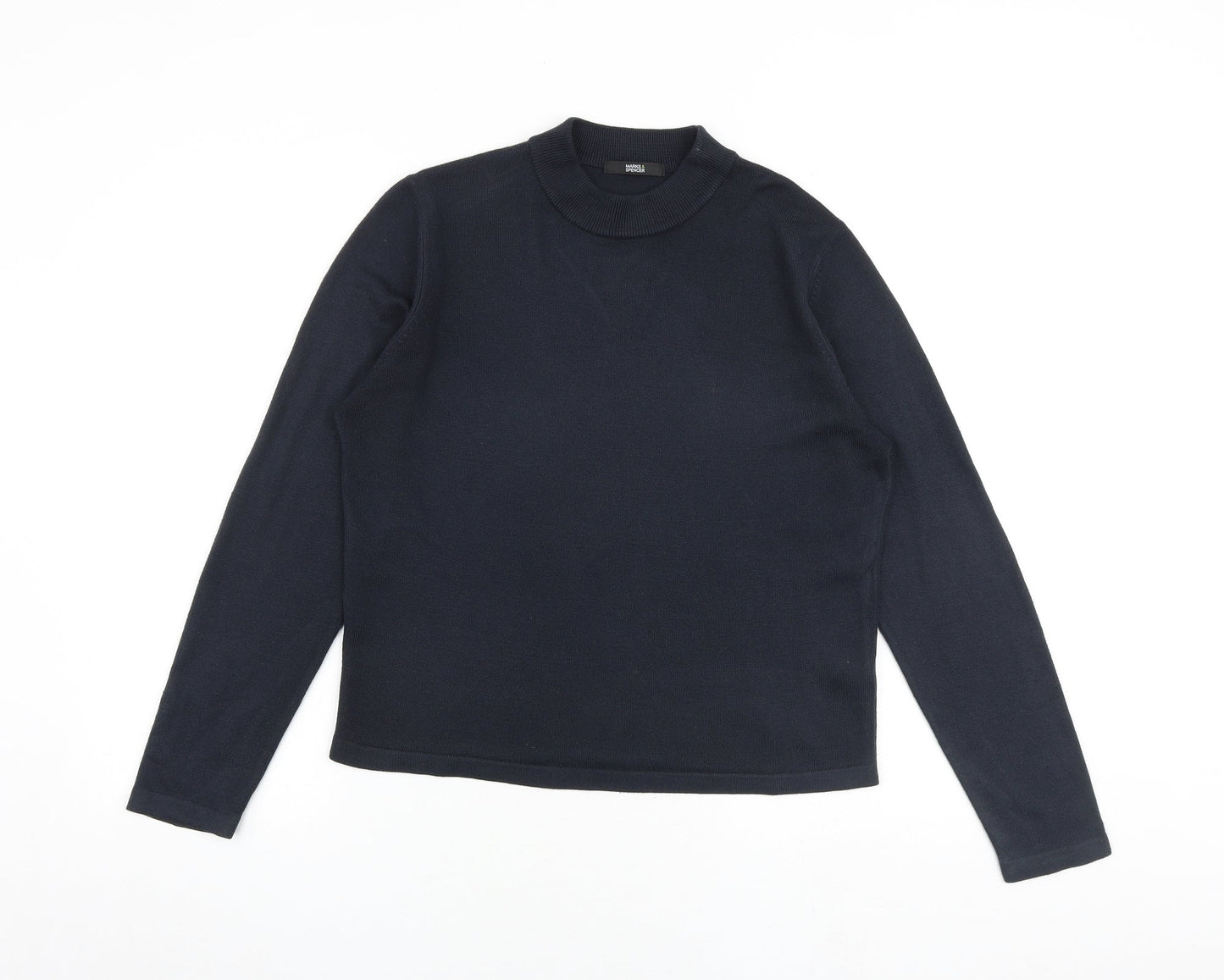Marks and Spencer Womens Blue Mock Neck Acrylic Pullover Jumper Size 14