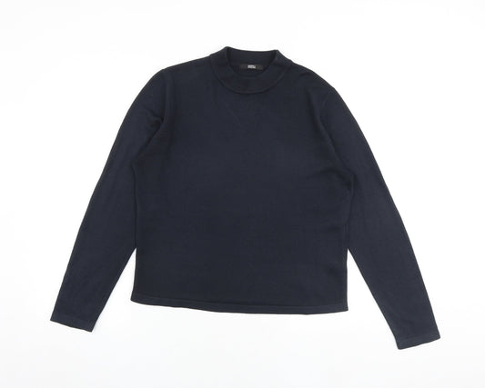 Marks and Spencer Womens Blue Mock Neck Acrylic Pullover Jumper Size 14