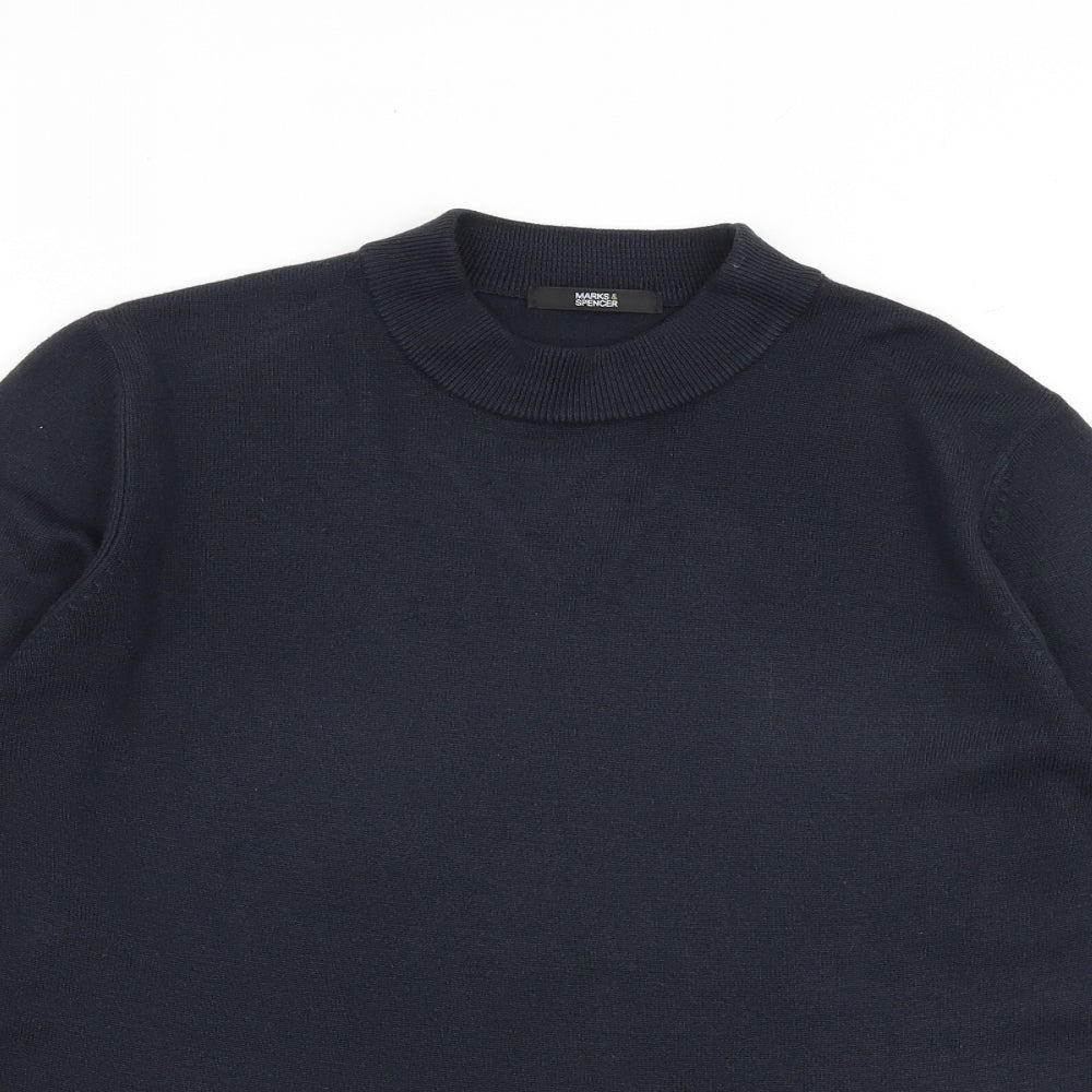 Marks and Spencer Womens Blue Mock Neck Acrylic Pullover Jumper Size 14