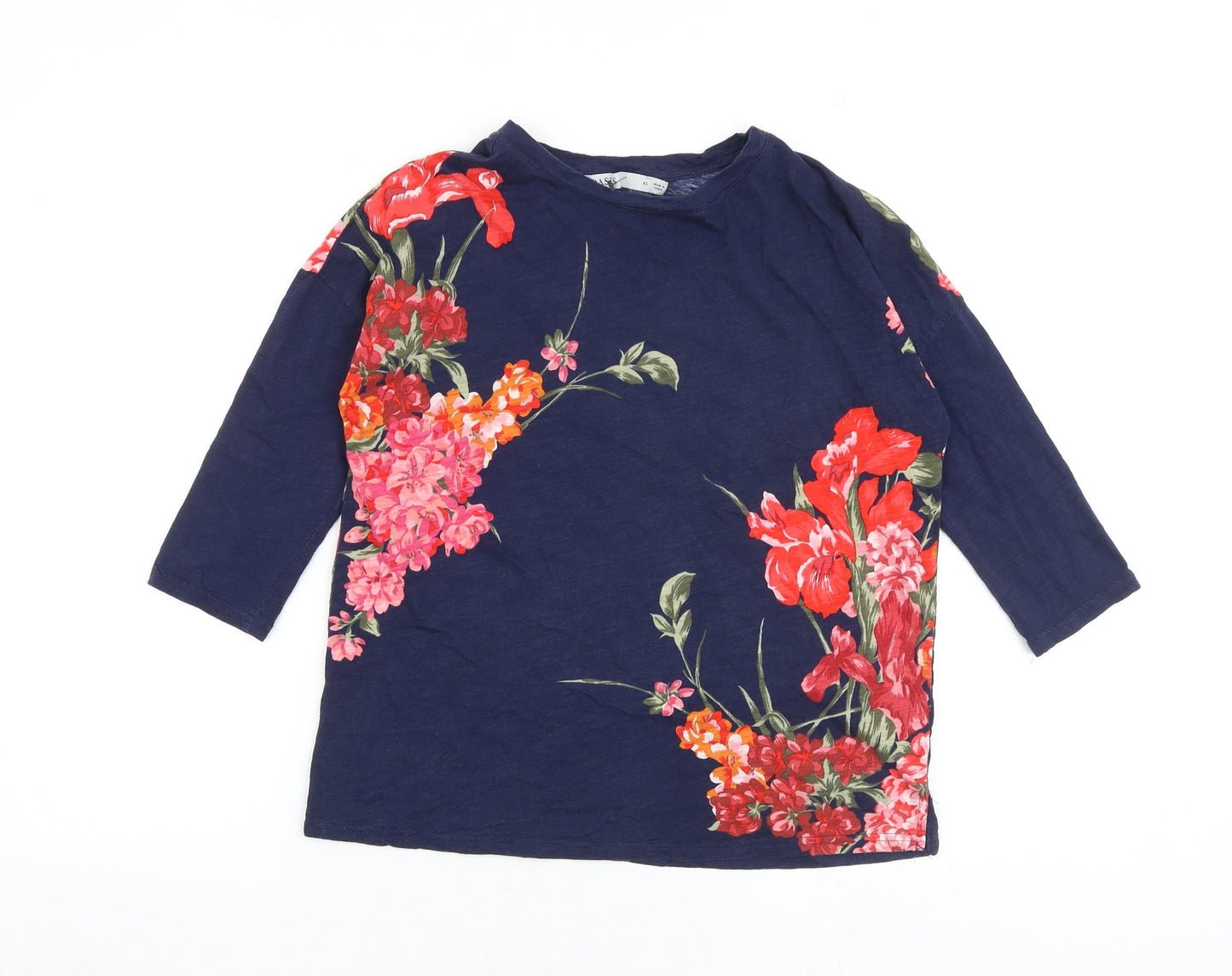 Oasis Womens Blue Floral 100% Cotton Basic T-Shirt Size XS Crew Neck