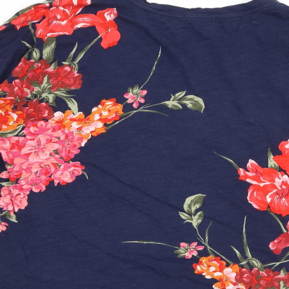 Oasis Womens Blue Floral 100% Cotton Basic T-Shirt Size XS Crew Neck