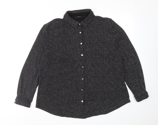 Roman Womens Black Geometric Polyamide Basic Button-Up Size 16 Collared