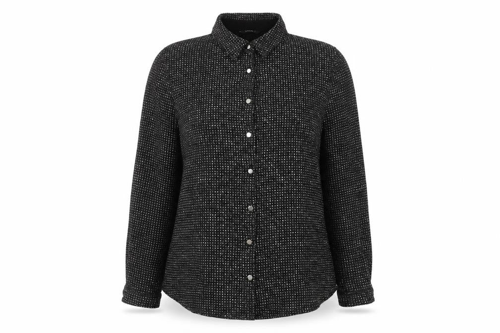 Roman Womens Black Geometric Polyamide Basic Button-Up Size 16 Collared
