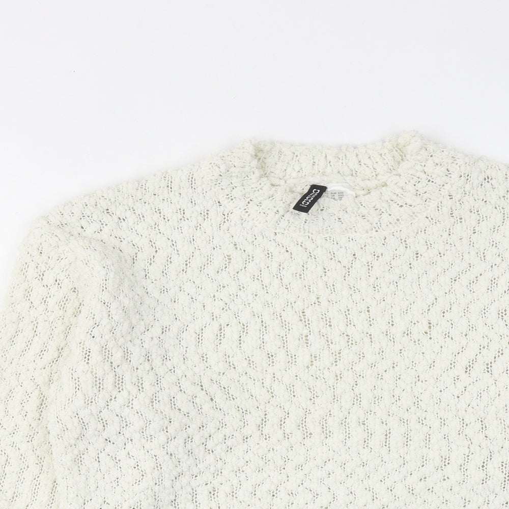 H&M Womens Ivory Round Neck Polyester Pullover Jumper Size 2XS