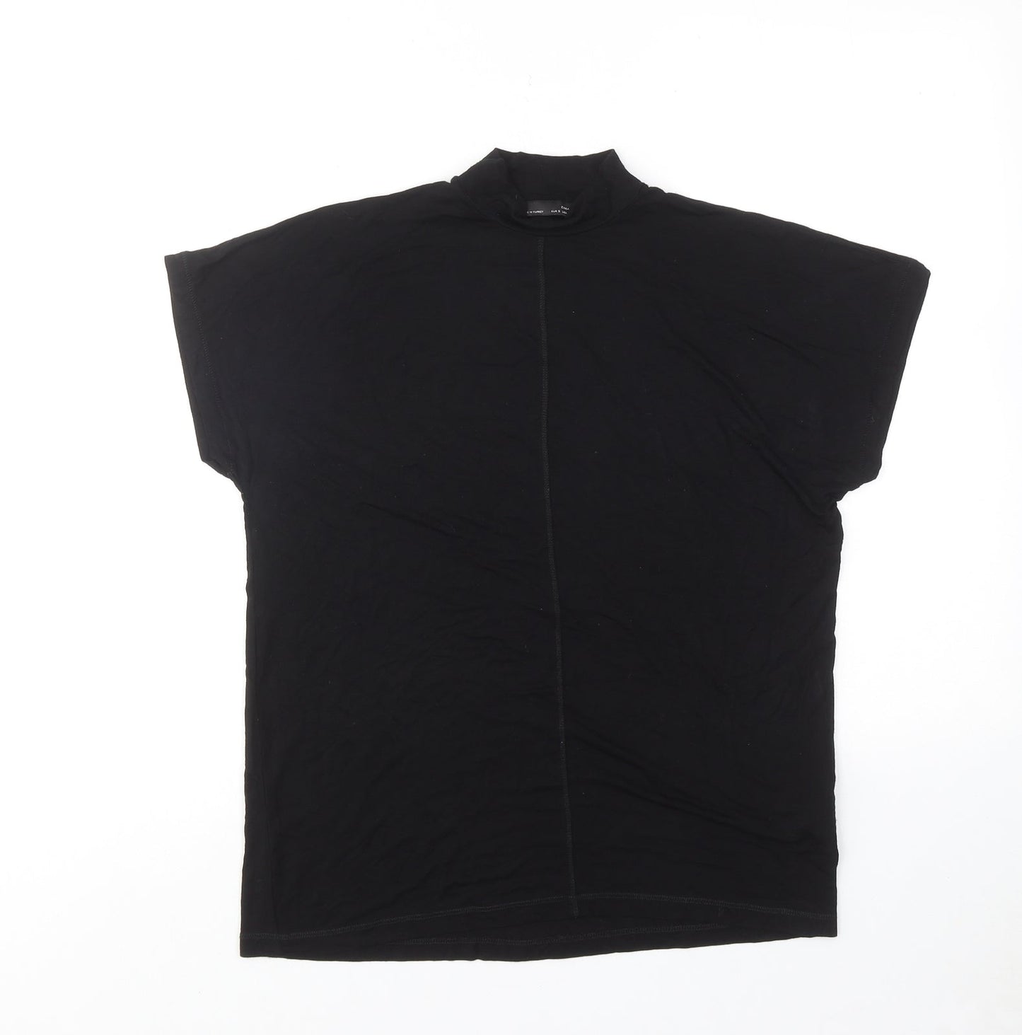 Zara Womens Black Viscose Basic T-Shirt Size S Mock Neck