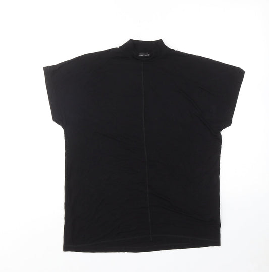Zara Womens Black Viscose Basic T-Shirt Size S Mock Neck