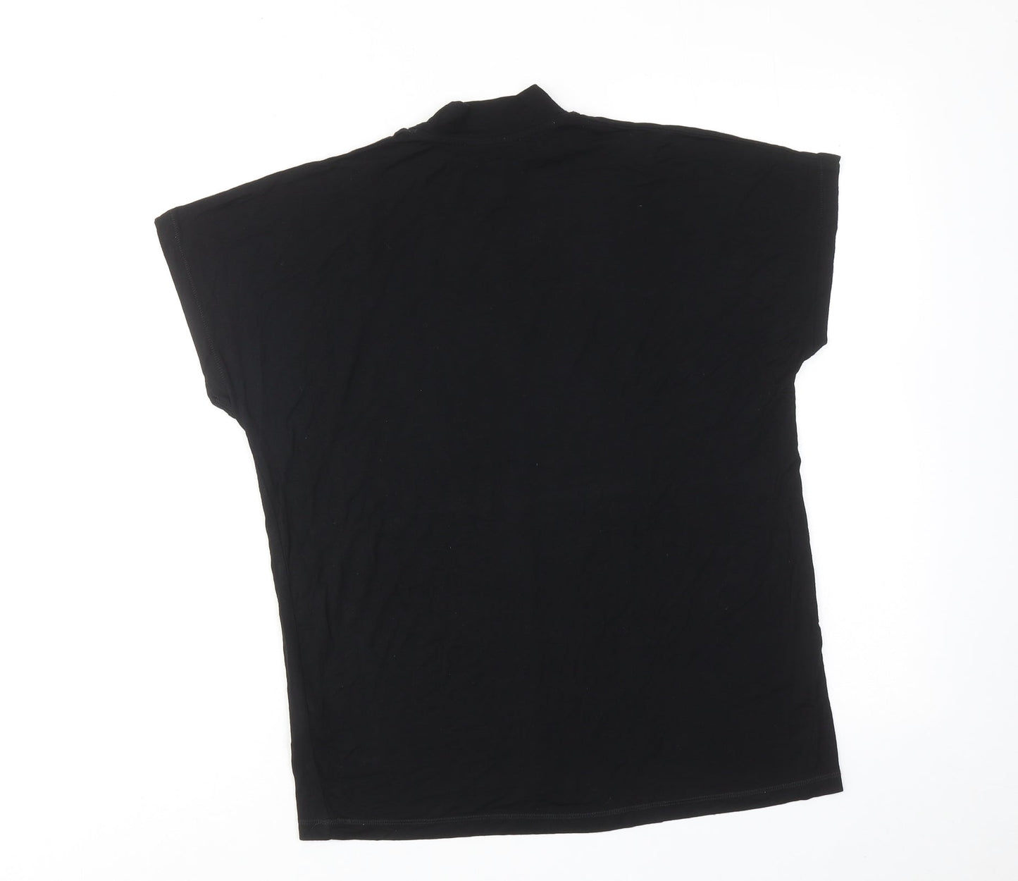Zara Womens Black Viscose Basic T-Shirt Size S Mock Neck
