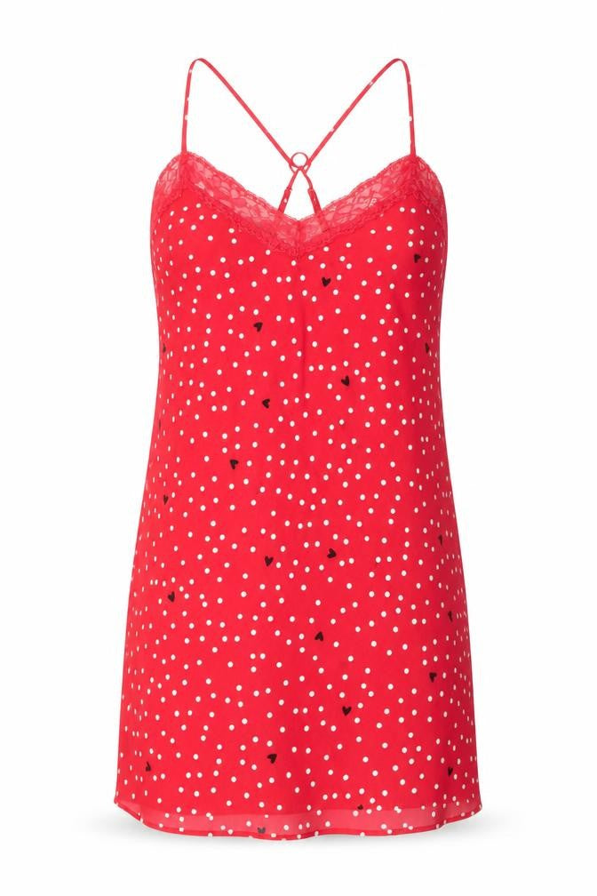 Marks & Spencer Womens Red Polka Dot Polyester Cami Dress Size 6 - Lace Trim
