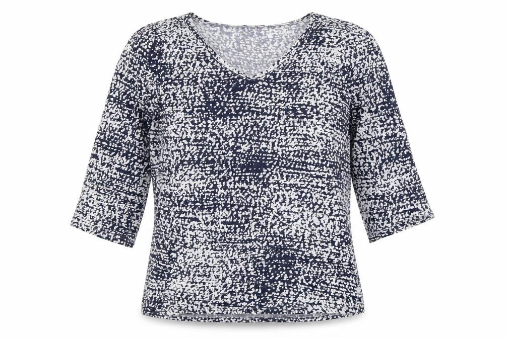 Ann Taylor Womens Blue Geometric Cotton Basic Blouse Size M V-Neck