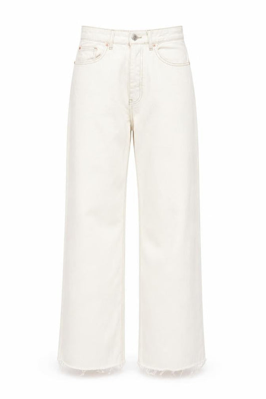 Stradivarius Womens Ivory Cotton Straight Jeans Size 8 L29 in Regular Button - Frayed Hem