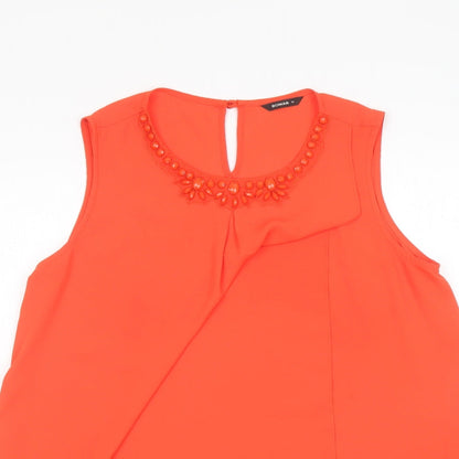 Close-up detail of Roman women’s orange polyester basic tank, size UK 14, round neck