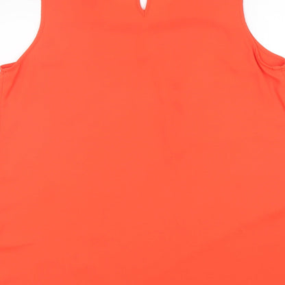 Brand and care label for Roman women’s orange polyester basic tank, size UK 14, round neck