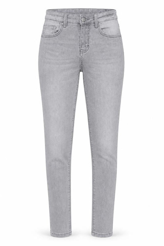 Front view of Denim & Co. women’s grey cotton skinny jeans, size UK 6, 27-inch leg regular button
