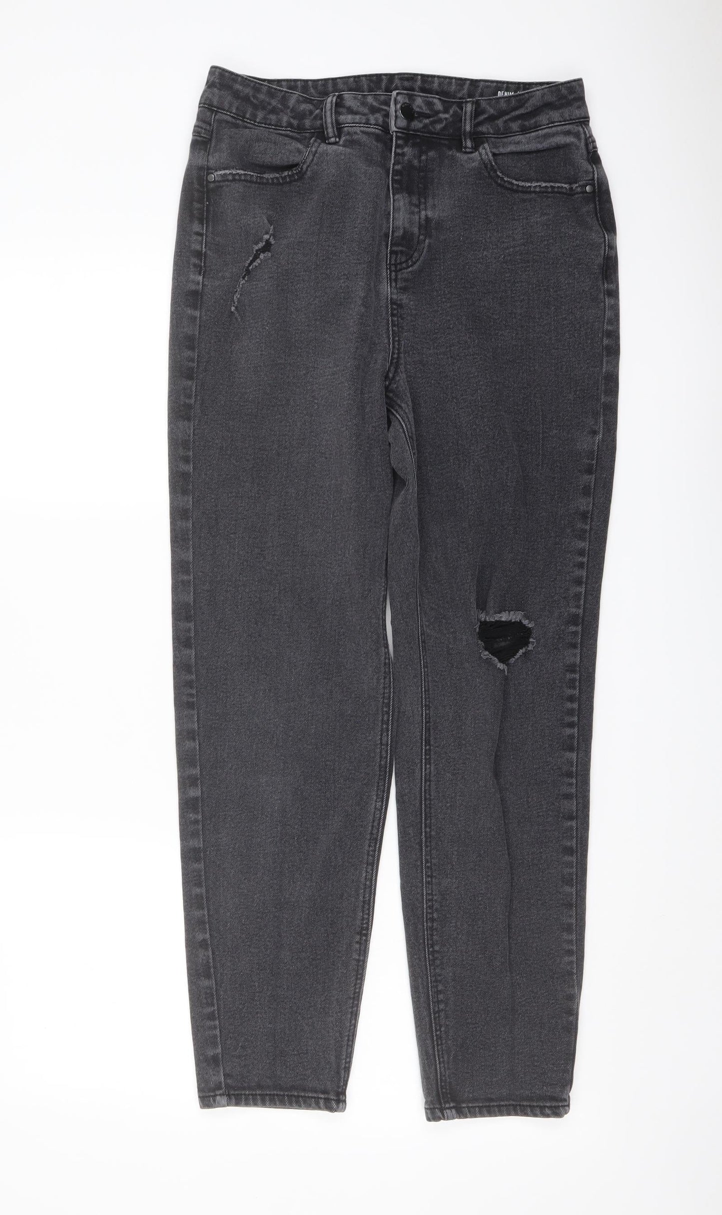 TU Womens Grey Cotton Mom Jeans Size 10 L27 in Regular Button