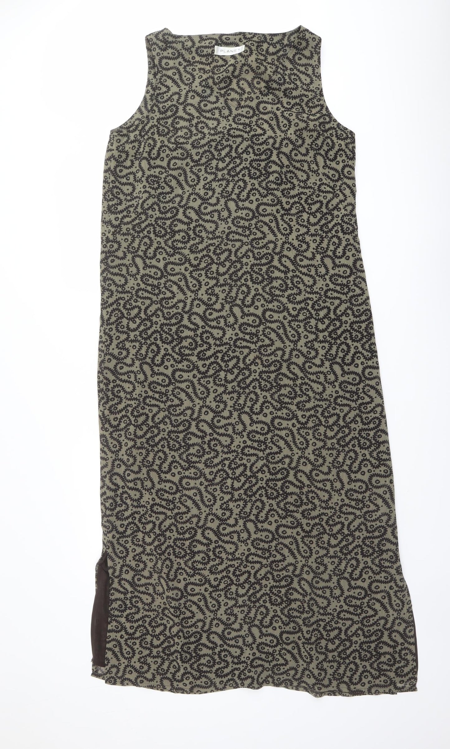 Planet Womens Green Geometric Polyester A-Line Size 14 Round Neck Pullover