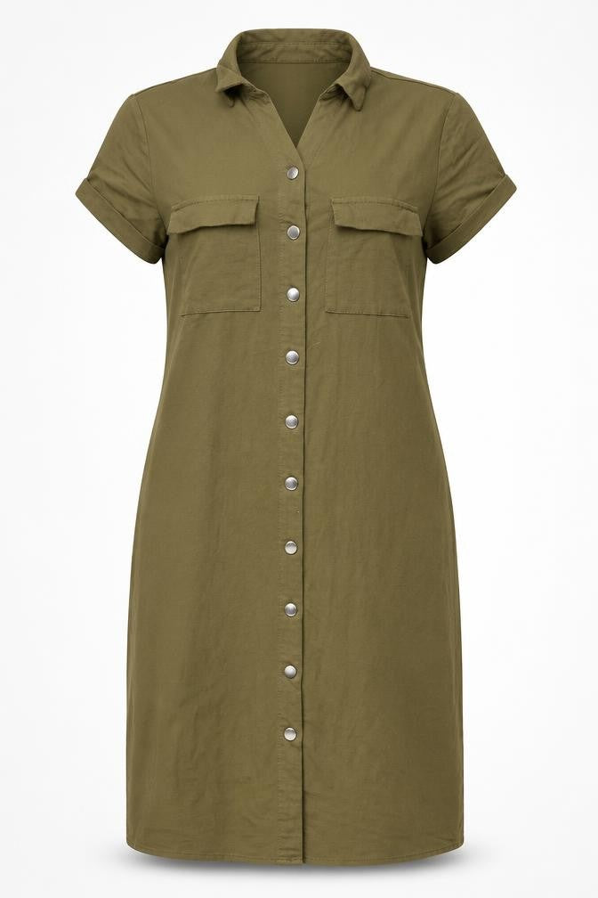 VILA Womens Green Viscose Shirt Dress Size XS Collared Snap