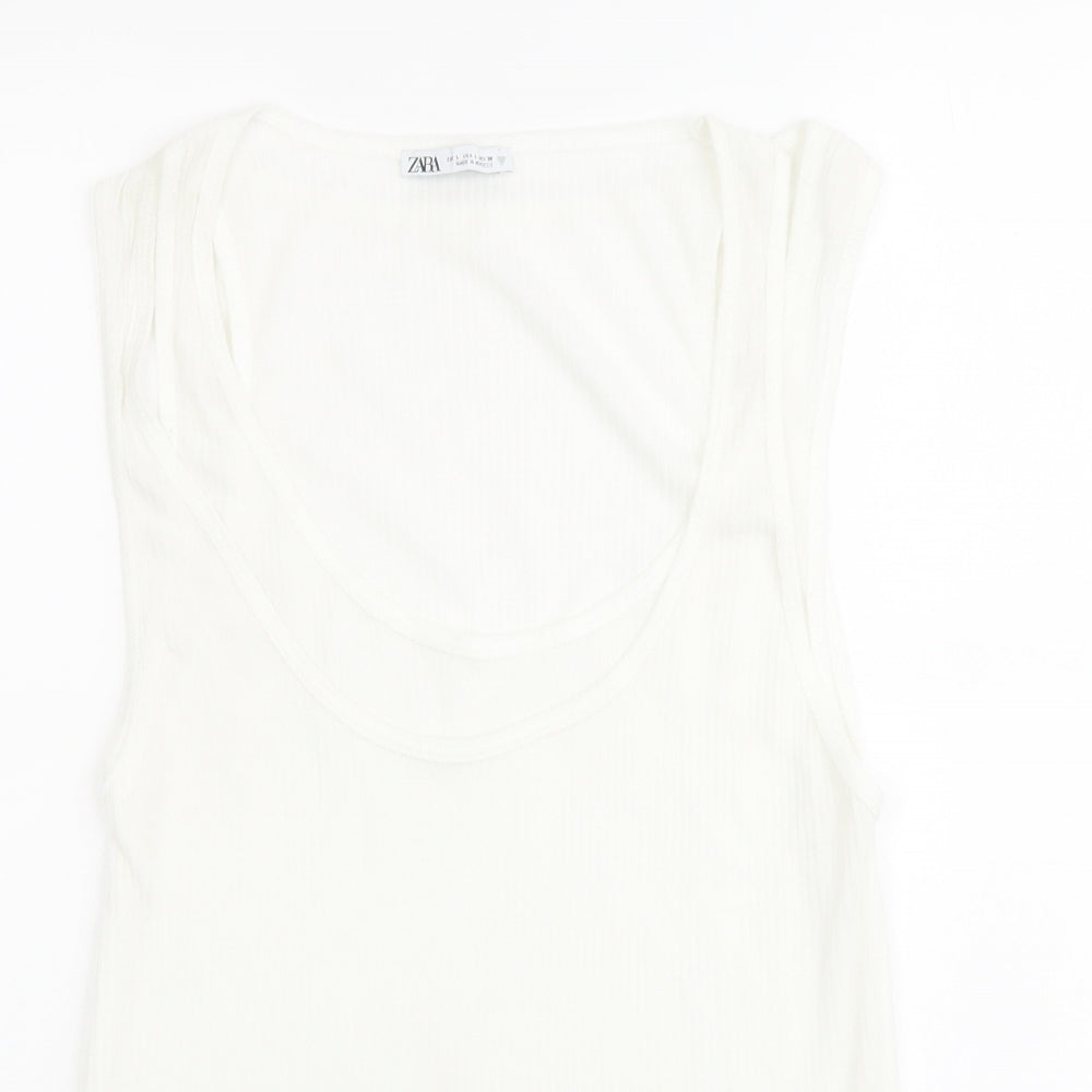 Zara Womens Ivory Polyester Basic T-Shirt Size L Scoop Neck