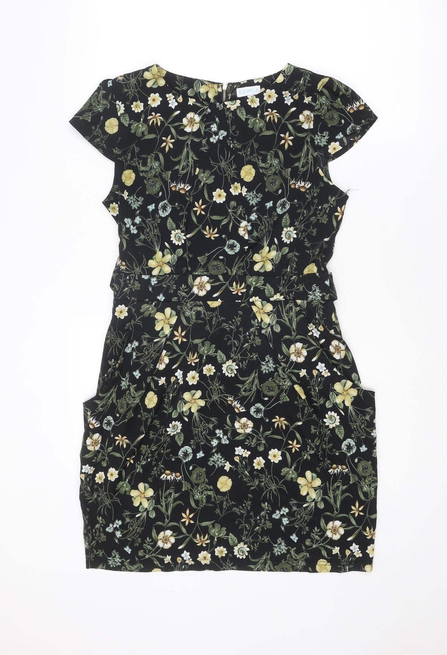 Blue Vanilla Womens Multicoloured Floral Polyester Shift Size 10 Round Neck Zip