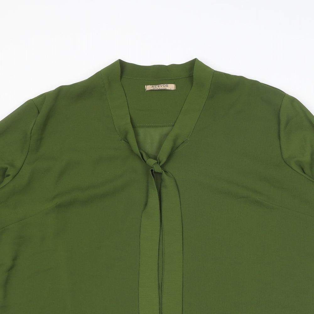 ACEVOG Womens Green Polyester Basic Blouse Size L Round Neck