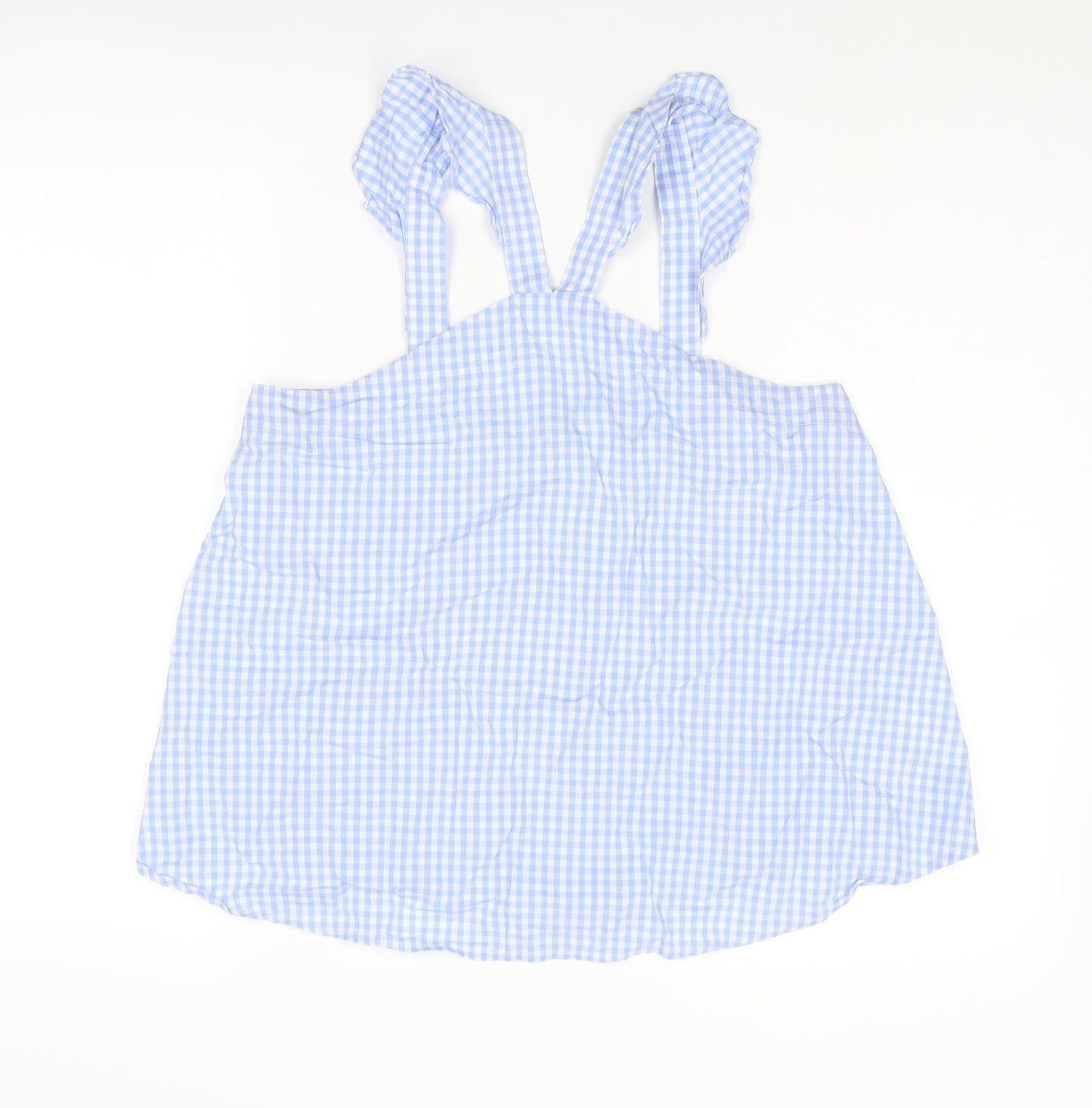River Island Womens Blue Plaid Cotton Basic Tank Size 10 V-Neck - Asymmetric Neckline