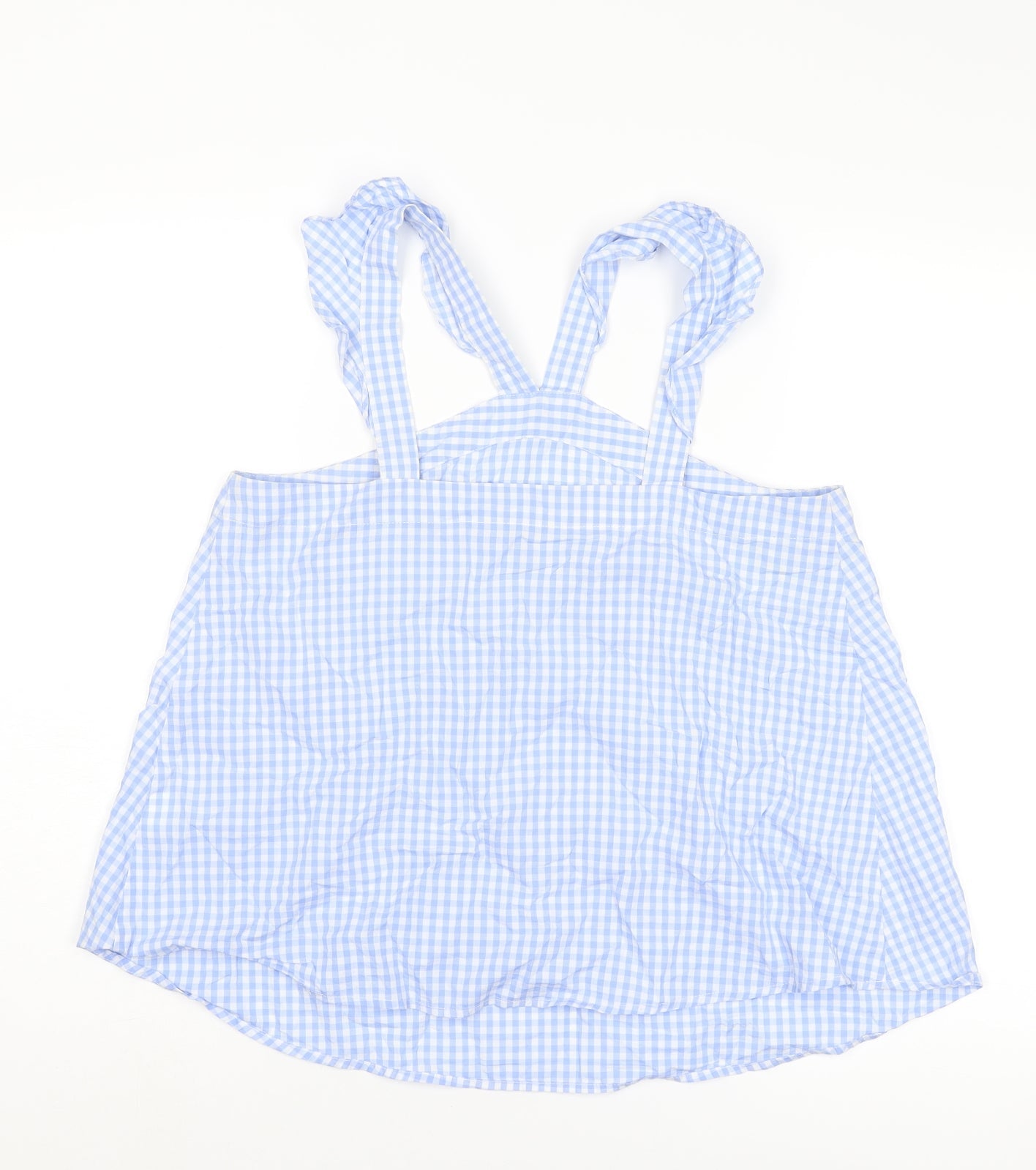 River Island Womens Blue Plaid Cotton Basic Tank Size 10 V-Neck - Asymmetric Neckline