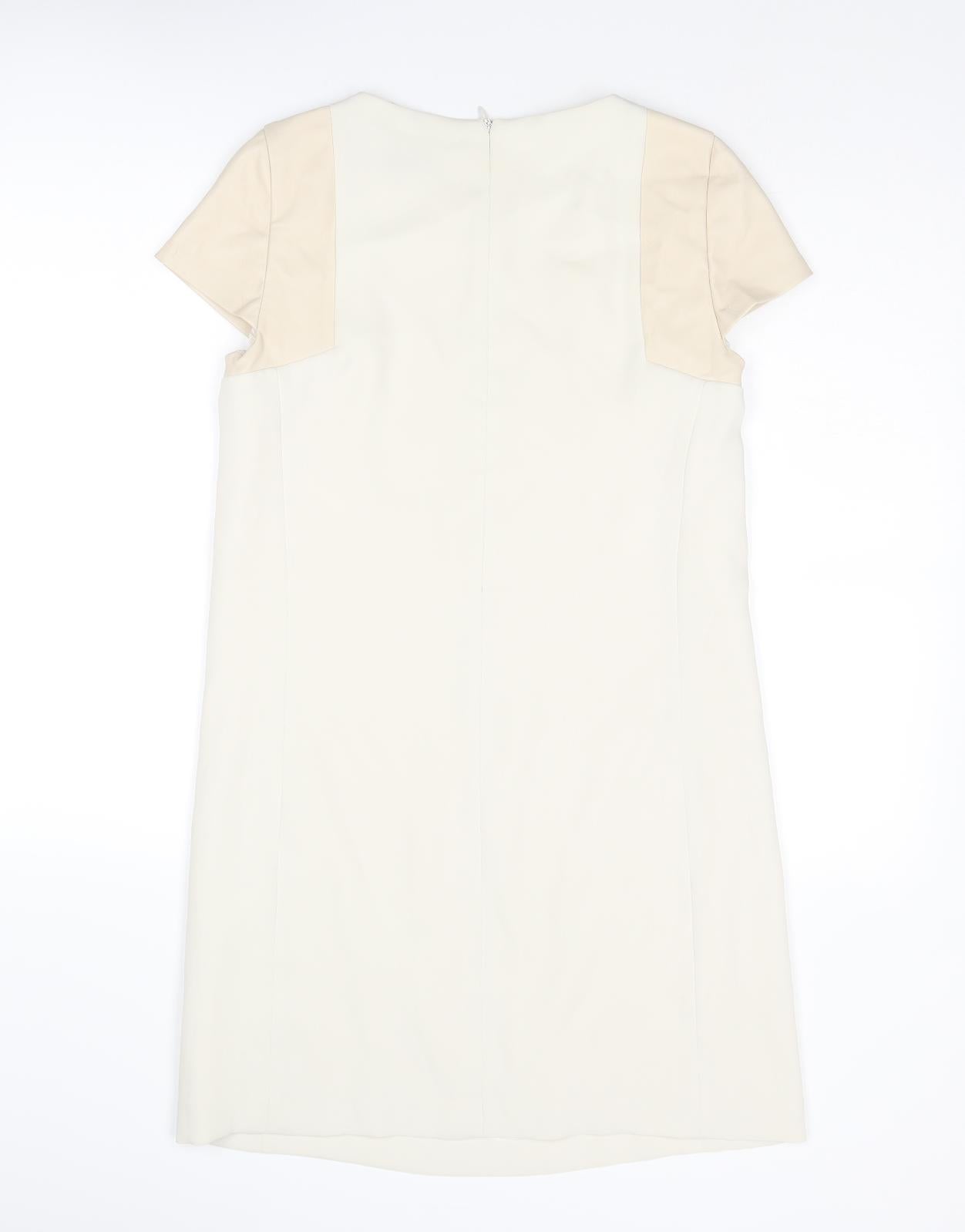 Zara Womens Ivory Polyester A-Line Size XS Round Neck Zip