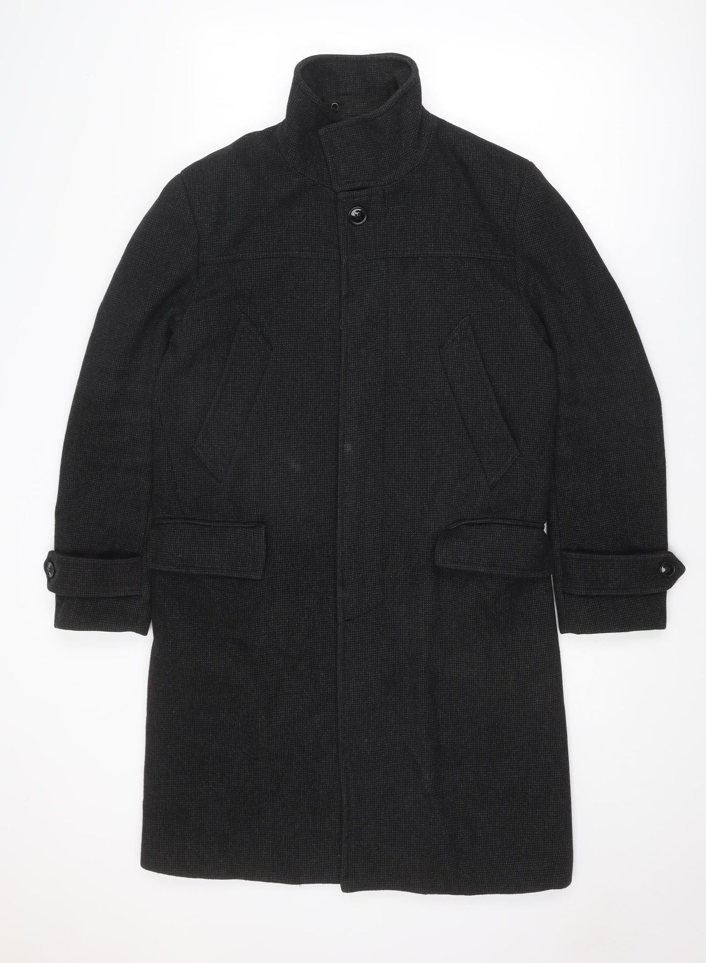 H&M Mens Black Overcoat Coat Size M Button