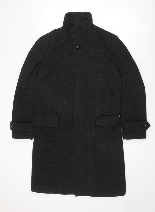 H&M Mens Black Overcoat Coat Size M Button