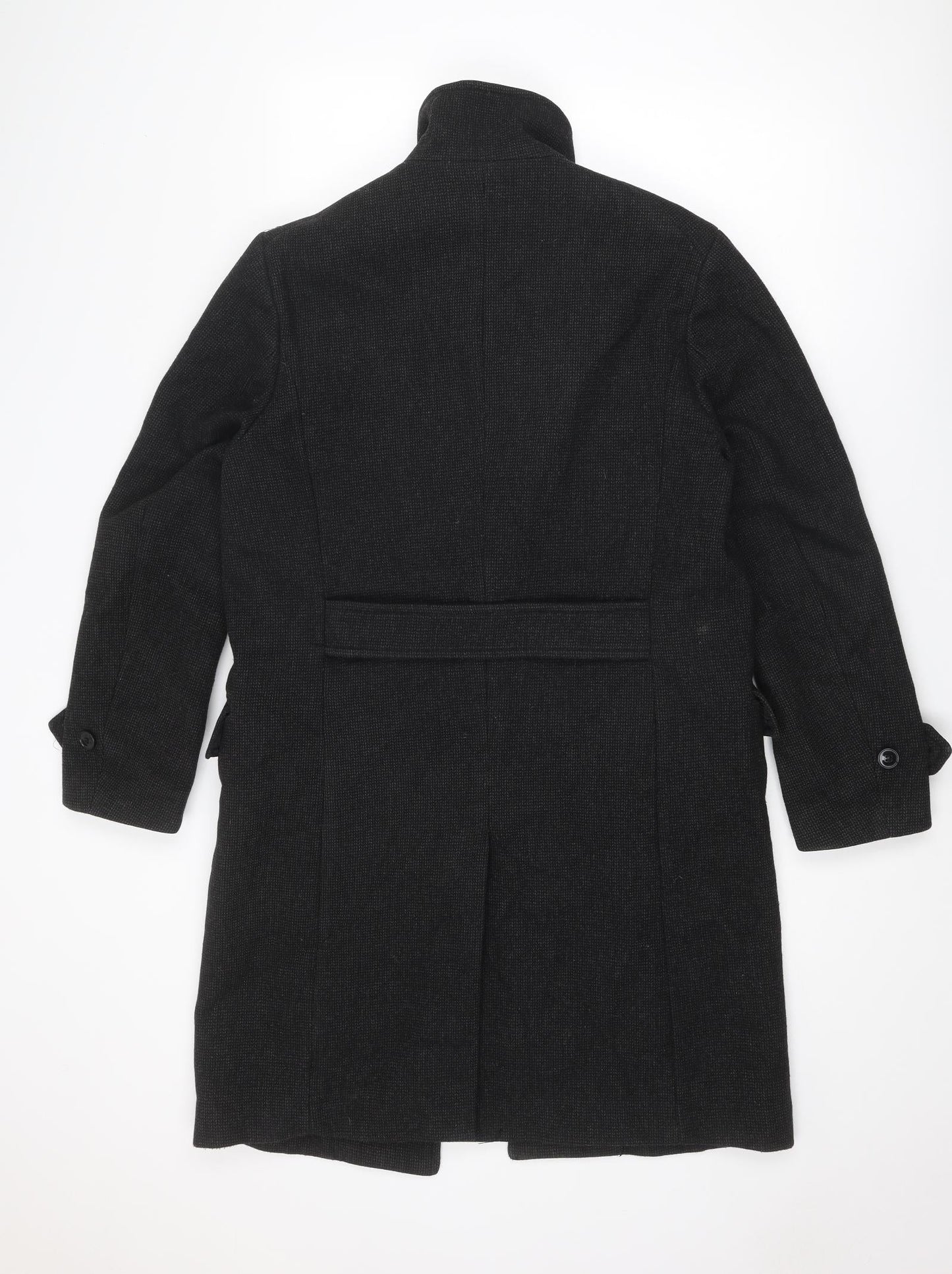 H&M Mens Black Overcoat Coat Size M Button