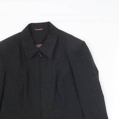 Close-up detail of Principles women’s grey jacket, size UK 12, zip