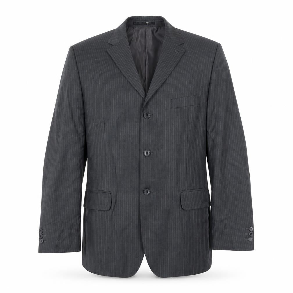 Pinstripe Mens Grey Striped Polyester Jacket Suit Jacket Size 40 Regular