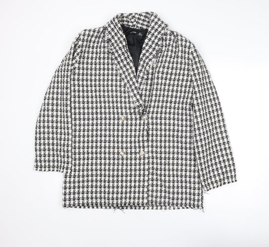 Boohoo Womens Black Check Jacket Blazer Size 10 Button