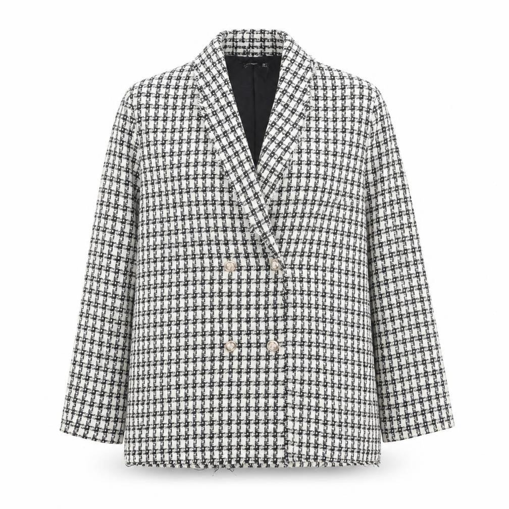 Boohoo Womens Black Check Jacket Blazer Size 10 Button