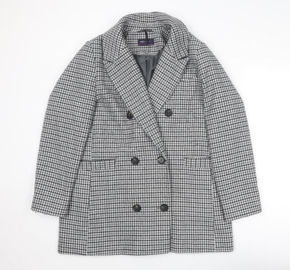 Marks & Spencer Womens Grey Geometric Pea Coat Coat Size 16 Buckle