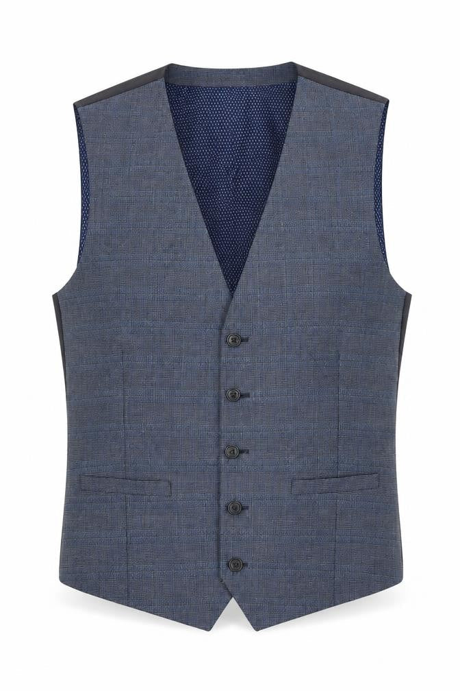 Burton Mens Blue Plaid Polyester Jacket Suit Waistcoat Size M Regular