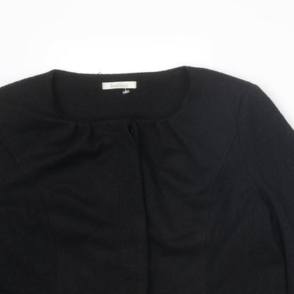 Close-up detail of Kaliko women’s black jacket, size UK 14, button