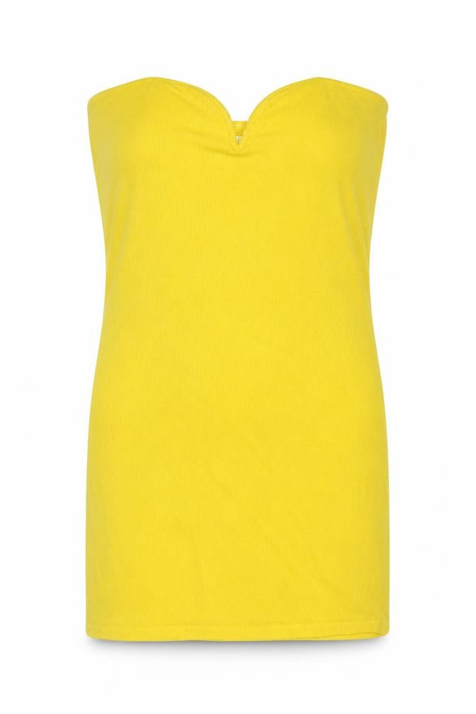 H&M Womens Yellow Polyester Mini Size L Sweetheart Pullover - Strapless Ribbed